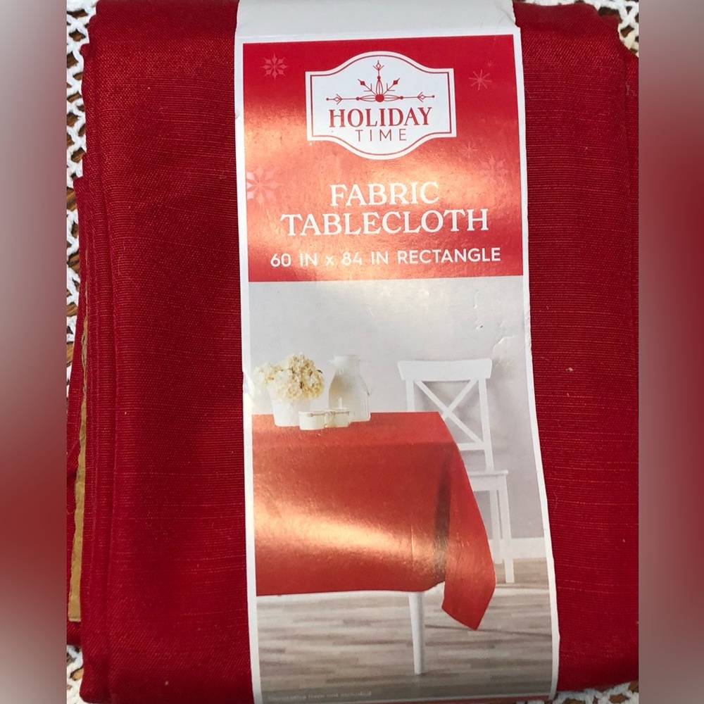 Christmas Red Cloth Tablecloth 60”x84” Rectangle New in Package Holiday Time